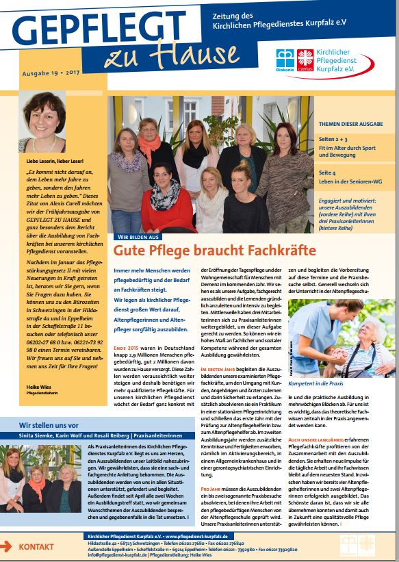 19ten Ausgabe von Gepflegt zu Hause Kirchlicher Pflegedienst Kurpfalz