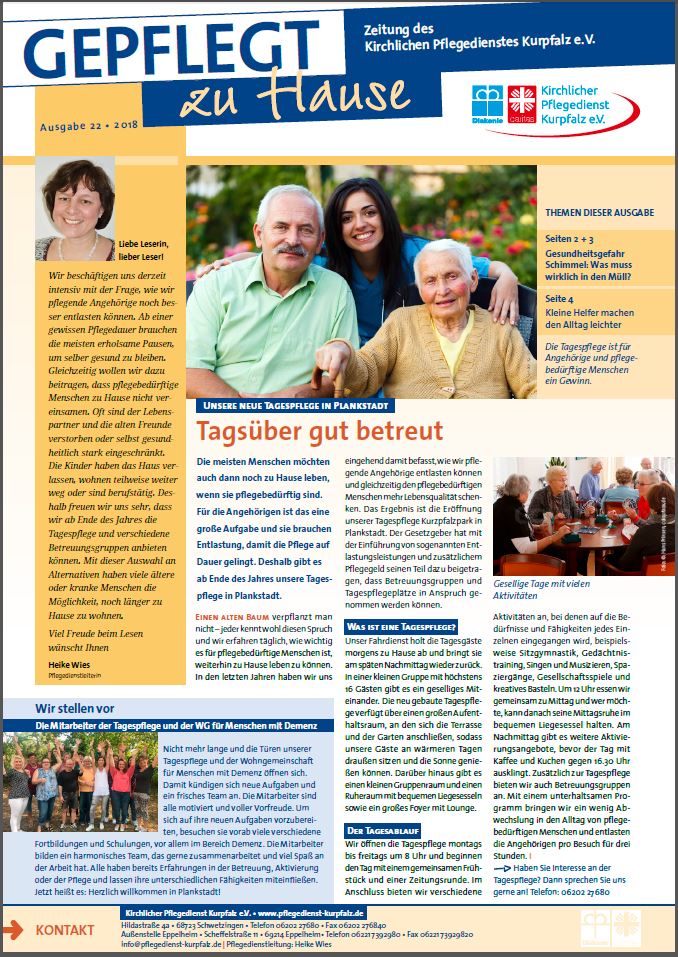 22ten Ausgabe von Gepflegt zu Hause Kirchlicher Pflegedienst Kurpfalz