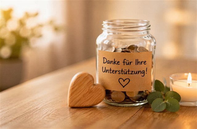 Spendenglas mit Aufschrift Danke für Ihre Unterstützung