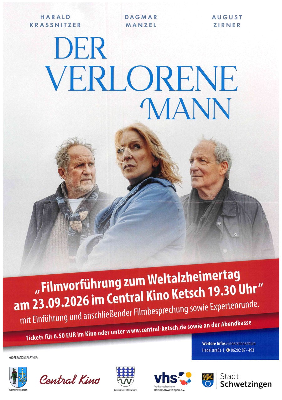 Filmplakat „Der verlorene Mann“ — Portraits der Schauspieler Harald Krassnitzer, Dagmar Manzel und August Zirner
